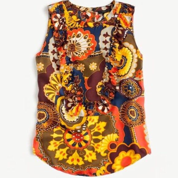 J Crew Silk Ruffle-Bib Top in Fall Floral Size4 - Picture 3 of 3